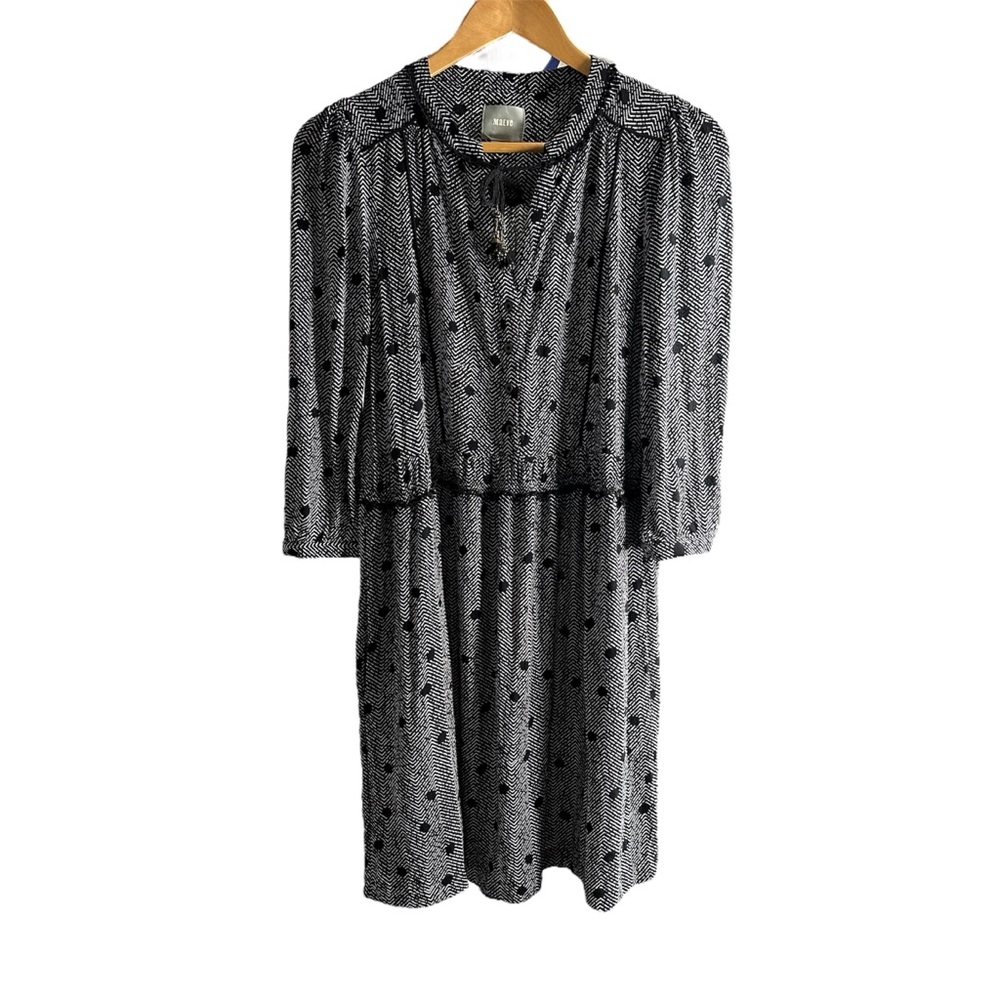 Maeve Anthropologie Dress 3/4 Sleeve Black White Galen Polka Dot Pockets Medium